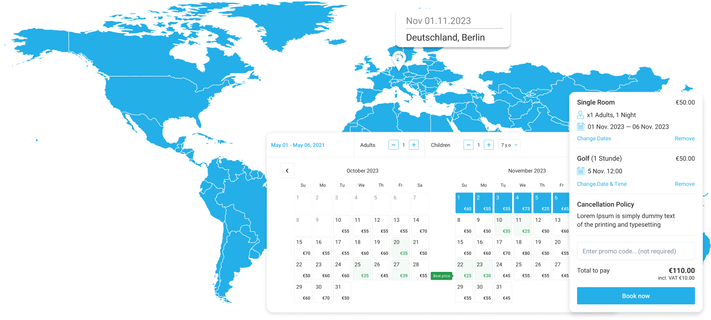 Booking a hotel in Berlin with Hotelfriend on the world map